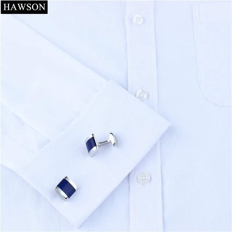 HAWSON Classic Opal Cufflinks for Men Luxury Navy Blue Stone Cufflinks High Quality Fashion Men\'s Jewelry with Box 16x16mm