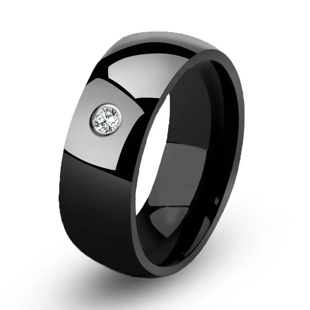 Fashion Unisex Rings Black Plated Carbide Rhinestone Men Rings Wedding Engagement Simple Women Rings Jewelry