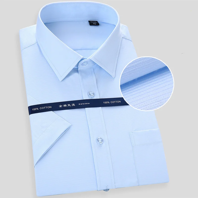 

High Quality Cotton Non Iron Mens Short Sleeve Dress Shirt Summer White Blue Casual Male Social Plus Size 6XL 7XL 8XL