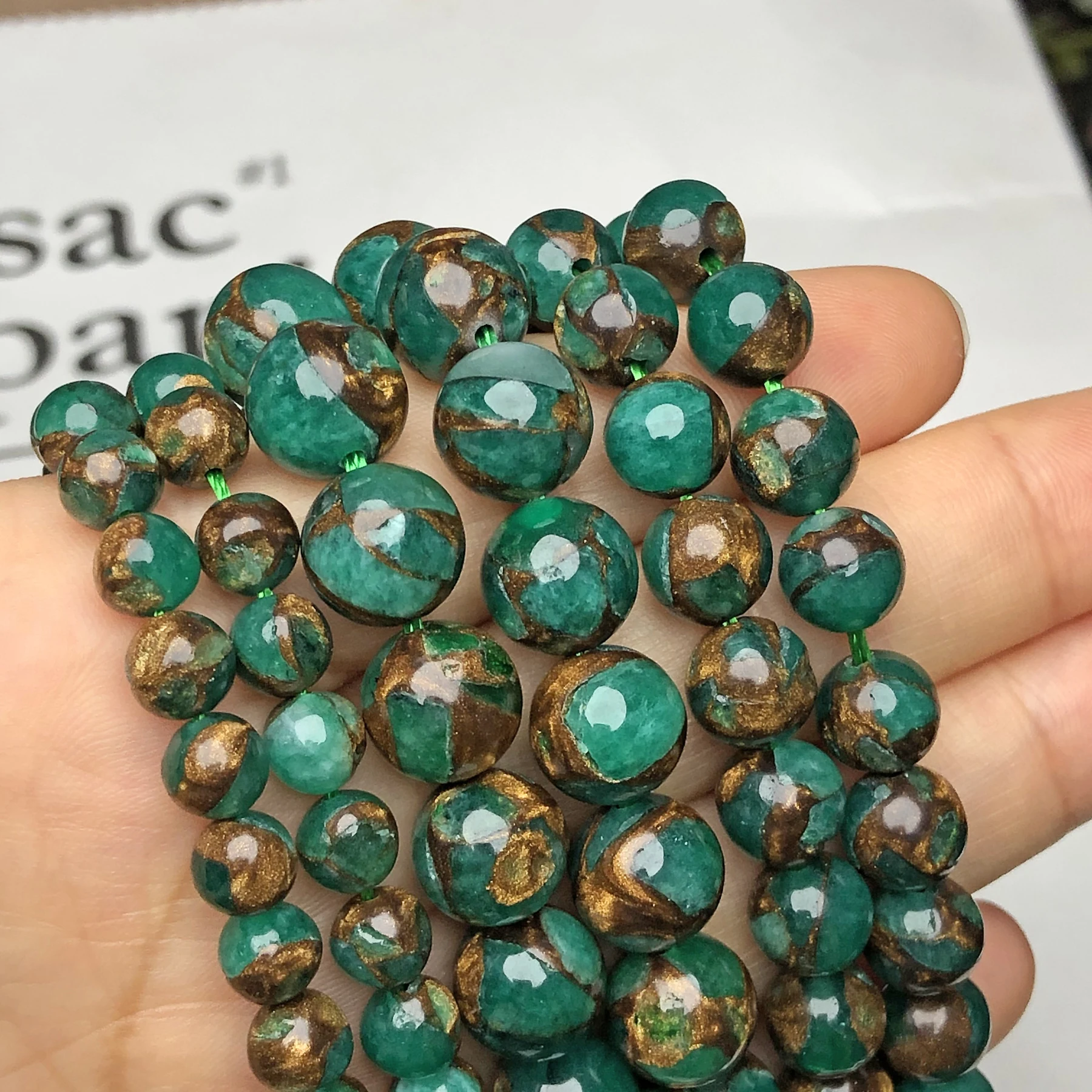 Natural Stone Gem Green Cloisonne Beads Loose Spacer Rondelle Beads For Jewelry Making 4/6/8/10MM Diy Necklace Bracelet 15\
