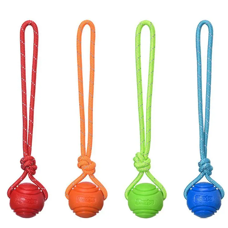 Dog Chew Training Ball Toys Tooth Cleaning Chew Ball Puppy Pet Play Training Rubber Chewing Toy With Rope Handle