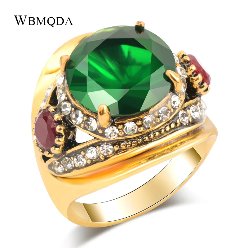 Wbmqda 3 Colors Fashion Vintage Big Rings For Women Antique Gold Luxury Old Times Court Turkey Jewelry 2019 New