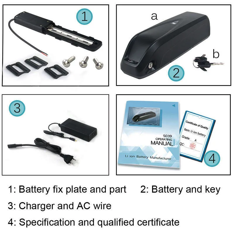 18650 21700 EBike Battery Pack 36V 48V 52V 19.2Ah 14.4Ah 12Ah Hailong Electric Bicycle Batteries for 250W 350W 500W 750W 1000W