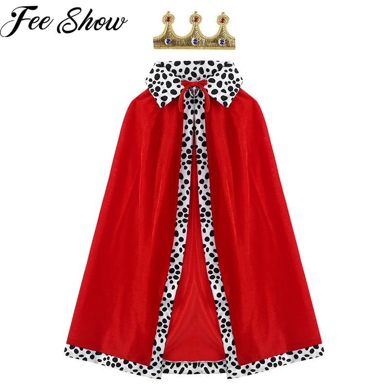 Children King Prince Costumes For Boy Kid Cosplay Birthday Party Halloween Costume Red Cloak Cape Crown Accessories Clothing Set