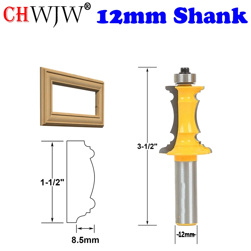 Imagem -02 - Chwjw-shank Miter Molding Router Bit Linha Faca Faca de Porta Tenon Cortador Ferramentas de Madeira 12 mm 12 Pcs