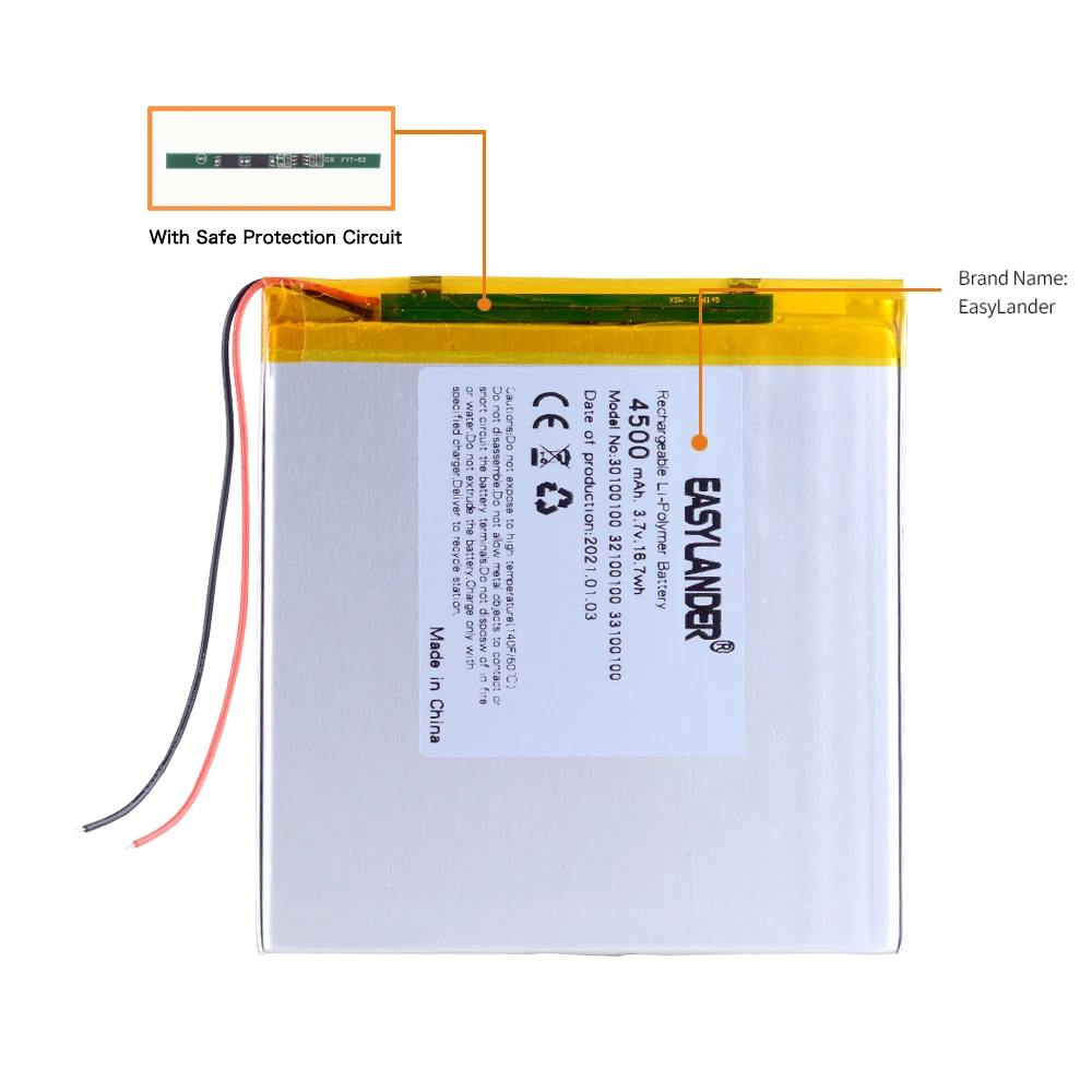 3.7V 30100100 4500mAh Rechargeable Lithium Li-ion Polymer Battery 30101100 33100100