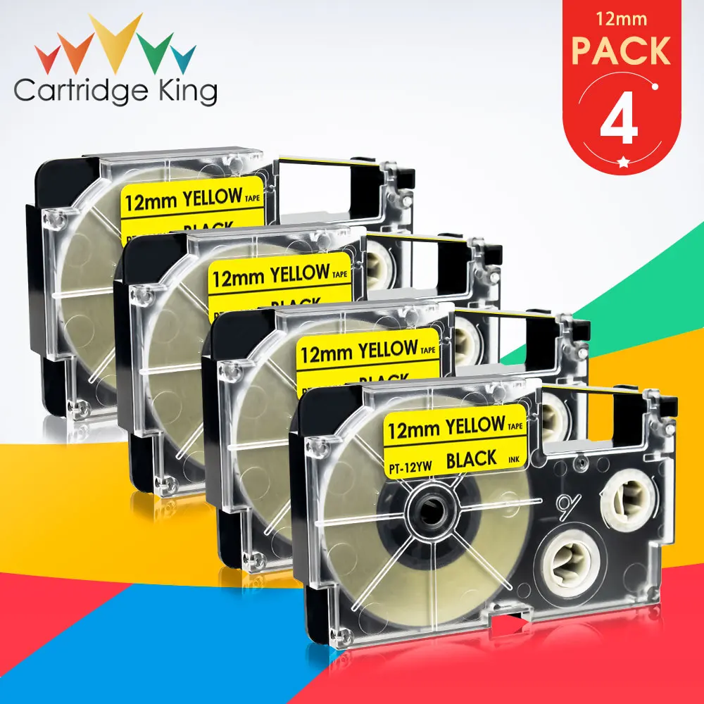 4PK 12mm XR-12YW XR 12YW XR12YW Black on Yellow Label Tape Cartridge Replace for Casio EZ Label Printer KL-60-L KL-120L KL-100