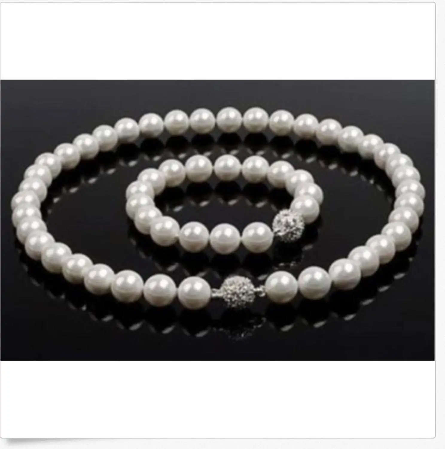 

ELEGANT 10-11MM SOUTH SEA WHITE PEARL NECLACE 18" &BRACELET 7.5-8"