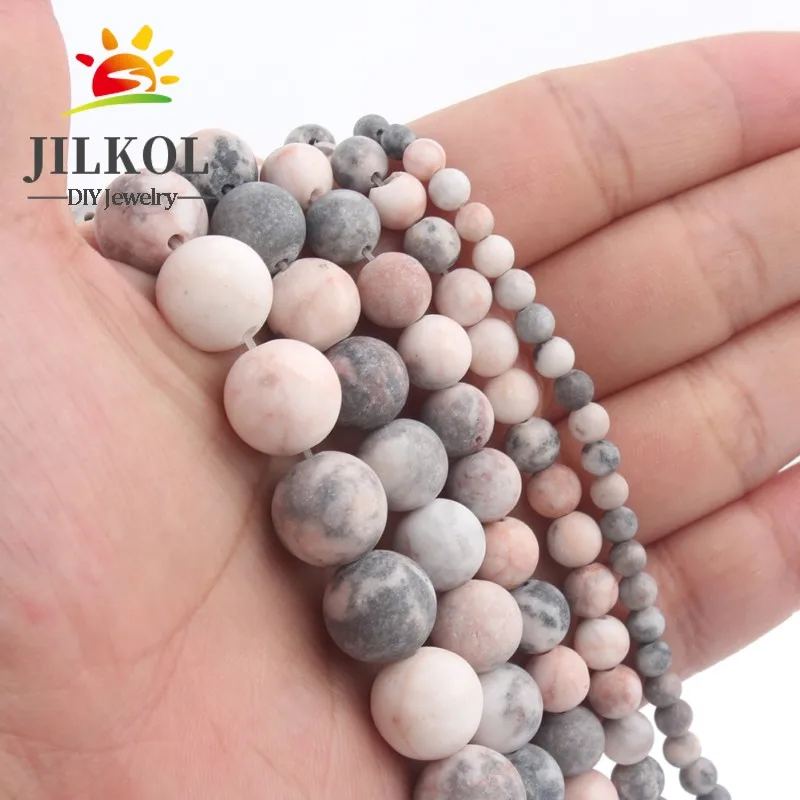 Matte natural stone beads Pink Zebra Jaspers round bead spacer jewelry Beads for jewelry Making Bracelet Necklace 4/6/8/10mm