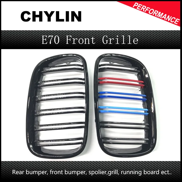 A Pair 2007-2013 X5 e70, X6 e71 M Color 2 lines Slat Kidney Grille Front Grill For e70 e71 Car Mesh bumper Grills Top Quality