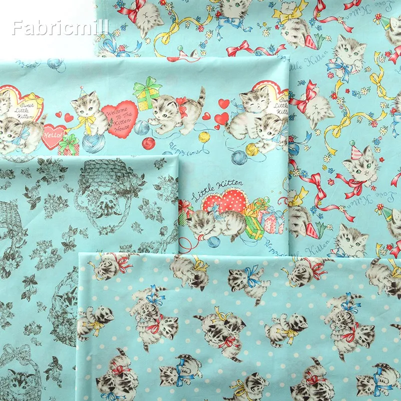 60s Summer Thin Cats Animal Digital Printing Cotton Muslin Fabric For Sewing Clothes DIY Handmade By Half Meter