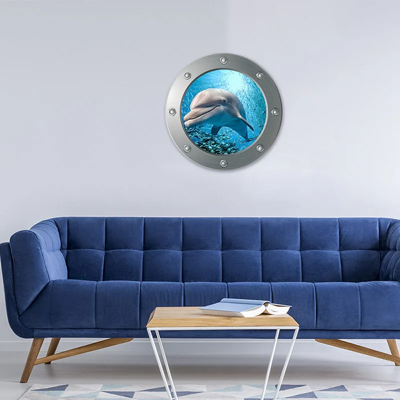 cute Shark coral fish turtle sea world animals 3D window submarine home decor wall sticker for washroom living room decal xmas