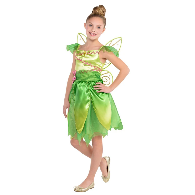 

Hot sales new Girls Tinker Bell Costume Halloween Costume For Kids Green Tinkerbell Fancy Dress disraz halloween mujer