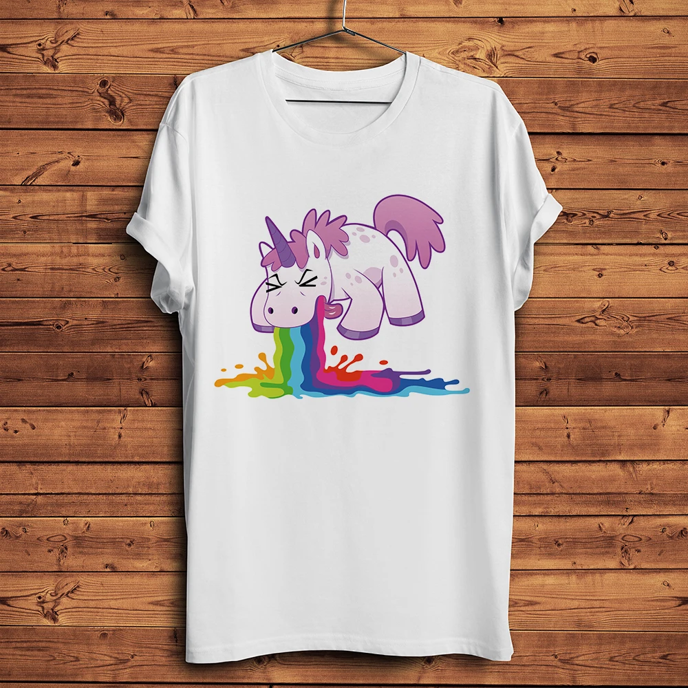 nightclub Drunken punk unicorn Vomit rainbow funny t shirt men summer new white casual homme cool streetwear tshirt plus size