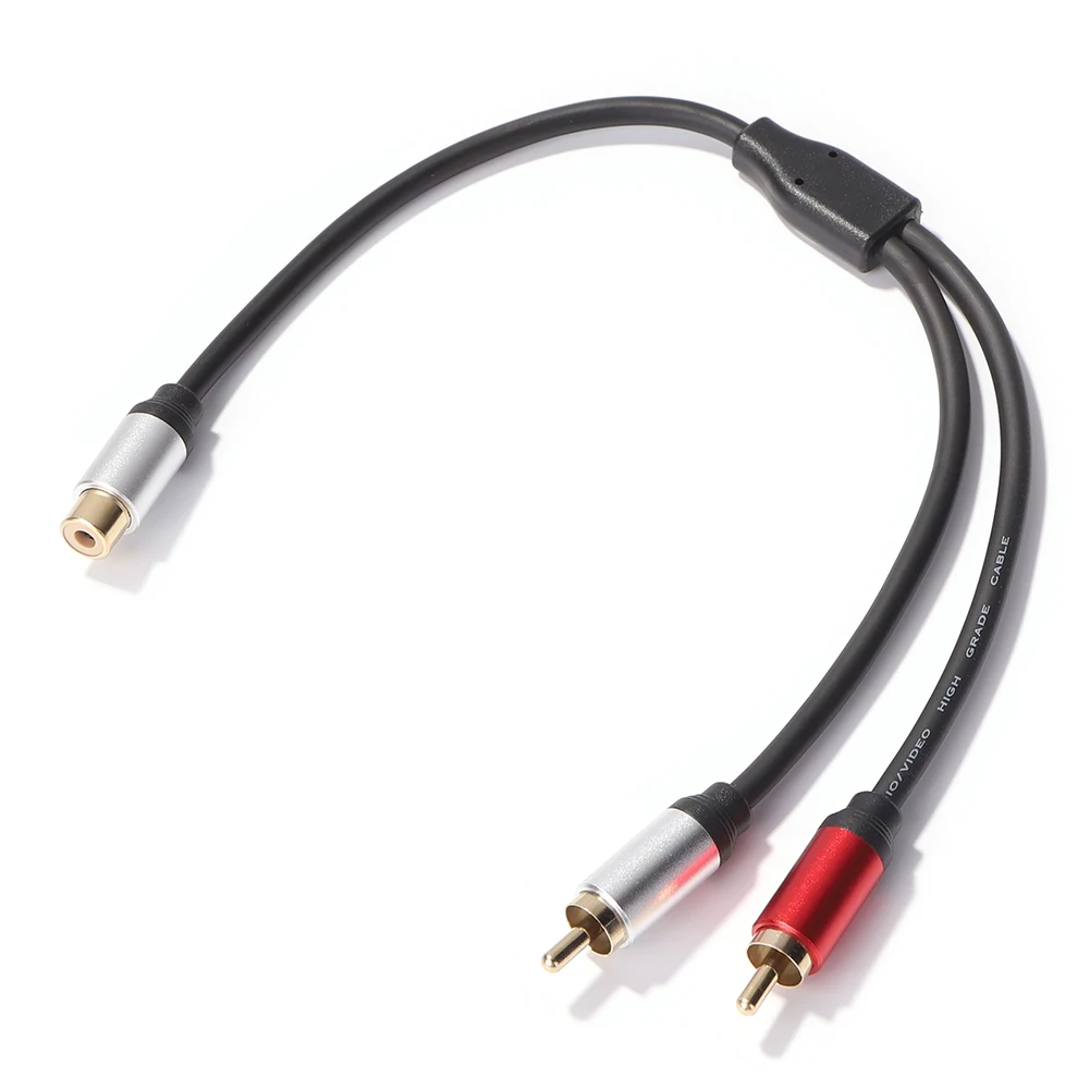 Metal Audio Cable 2 RCA Male To 1 RCA Female Y Splitter Cable For Car Amplifier Speaker Stereo Audio Subwoofer Adapter