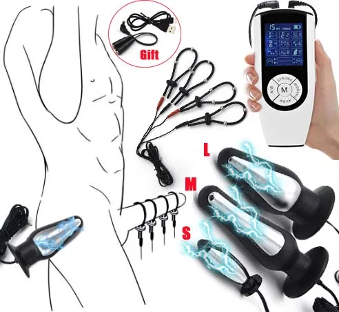 Super Strong BDSM Electric Shock Pulse Big Anal Butt Plug Prostate Massage Estim Bead Penis Delay Ring Men Orgasm Sex Tool Kit