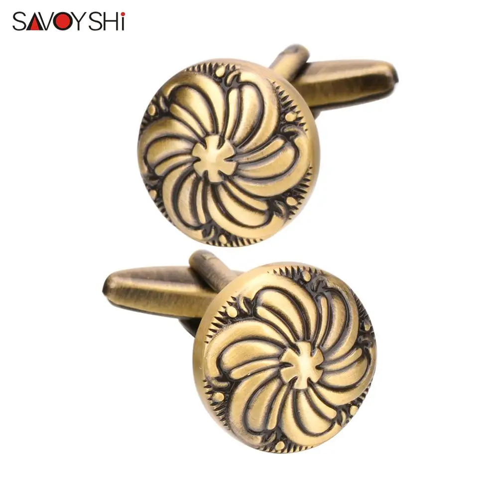 SAVOYSHI Classic Round Bronze Cufflinks for Mens Suit Shirt Cuff High quality Business Cuff links Brand Male Gift Free Engraving