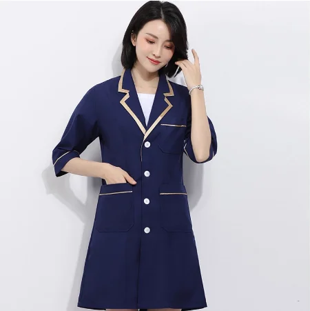 Fashion Skin manager work clothes spa uniform scrub uniform white large size frosted clothes short-sleeved experimental jacket