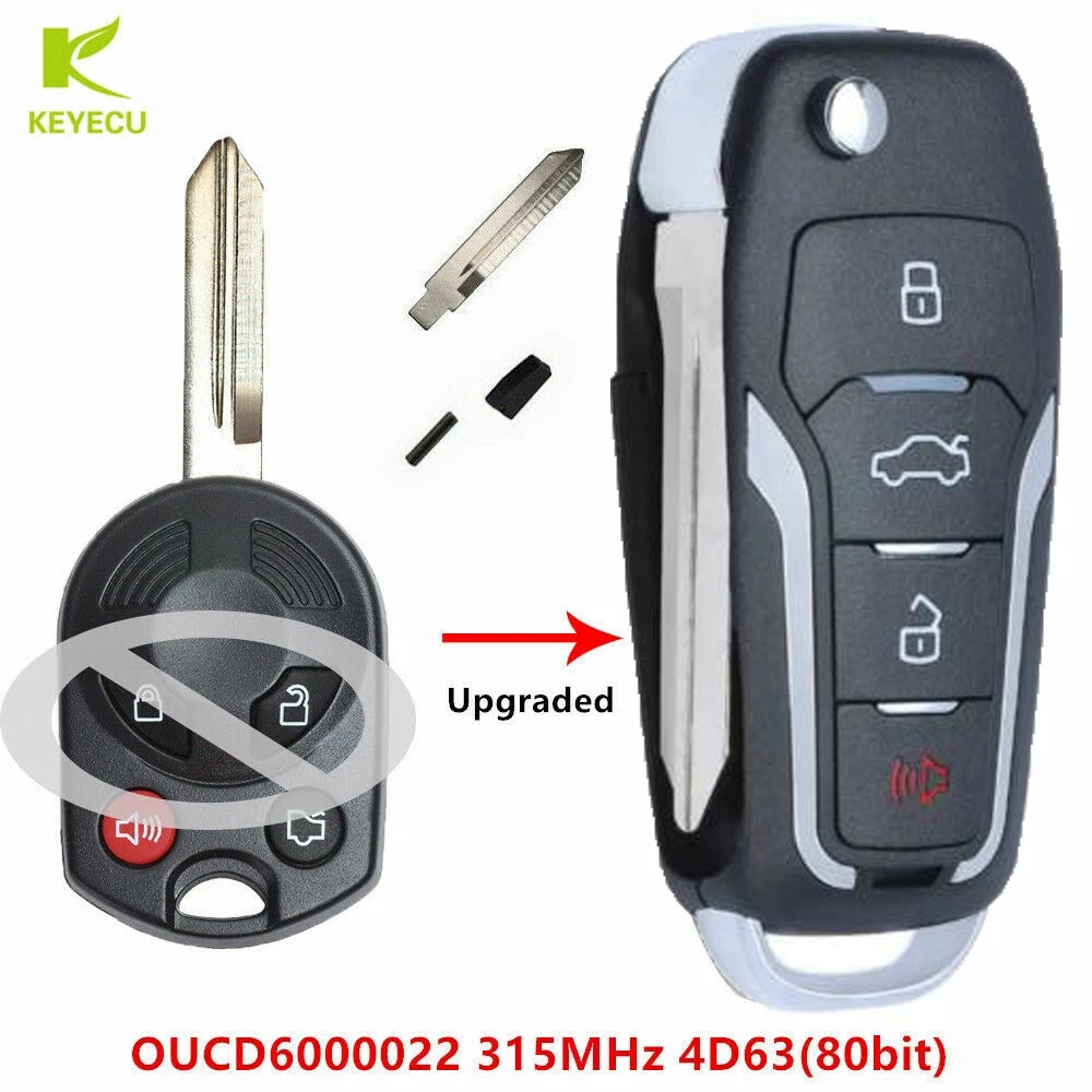 

KEYECU Upgraded Remote Key 4Button for Ford Edge Escape Five Hundred Free Style Fusion Flex Focus OUCD6000022 315MHz 4D63(80bit)