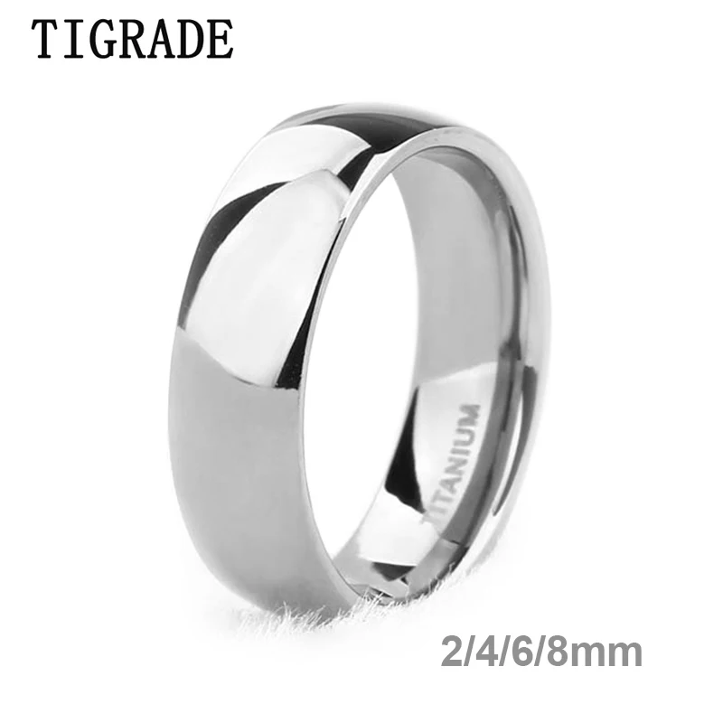 Tigrade Pure Titanium Ring Silver Color Polished 2/4/6/8/10mm Classic Engagement Ring For Male Female Wedding Bands Anti-Allergy