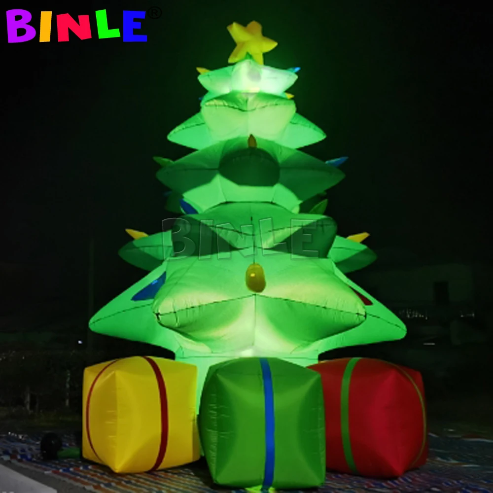 25foot Outdoor Decoration Inflatable Christmas Tree With Stars And Gift Boxes LED Lighting For Night Show