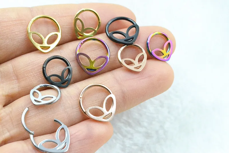 50pcs/lot Free Shipping  Seamless Hinged Segment Ring Clicker Face Cartilage Nose Hoop Ear Cartilage Septum Ring 16G x8/10mm