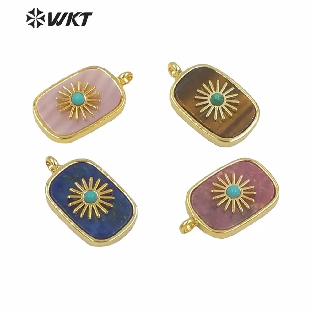 

WT-P1590 Chinese Supplier Cheap Stone Pendant Colorful Rectangle Gem-Stone Gold Metal Bezel Small Necklace Penndant Wholesale