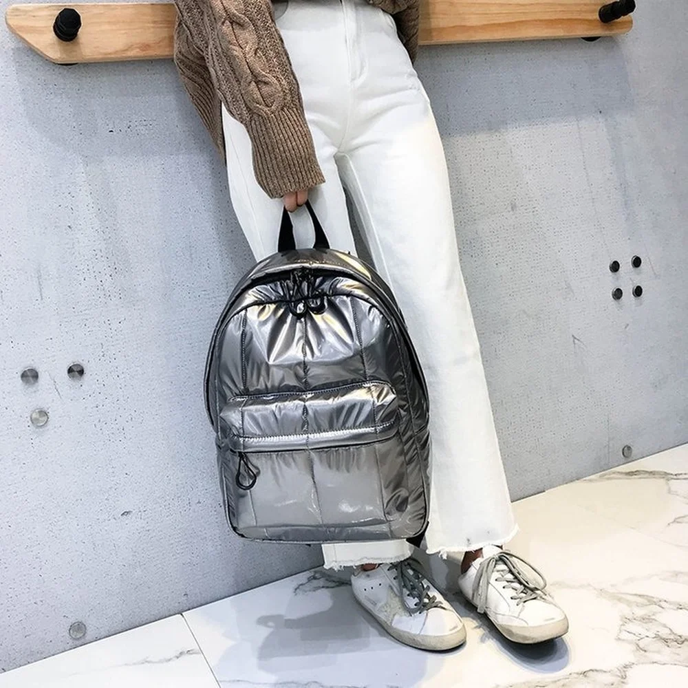 Fashion Space Padded Women Backpacks Winter Down Cotton School Bags for Teenager Designer Travel Bag Female Big Purses 2021 New