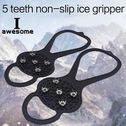 Pinça de gelo antiderrapante para sapatos, 5 grampos de dentes, Spike Grips, grampos para neve, capas de escalada e caminhada, mulheres e homens