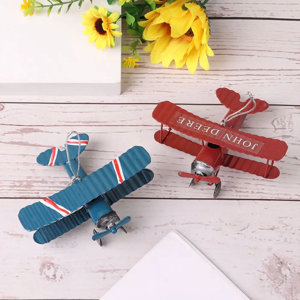 1Pc Mini Biplane Figurines for Home Decor Metal Iron Air Plane Model Aircraft Vintage Hanging Planes Miniature Kids Gifts 2023