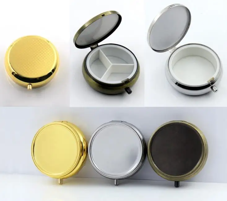 

Metal Pill Box Case Round Medince or Sugar Organize Holder SN2826