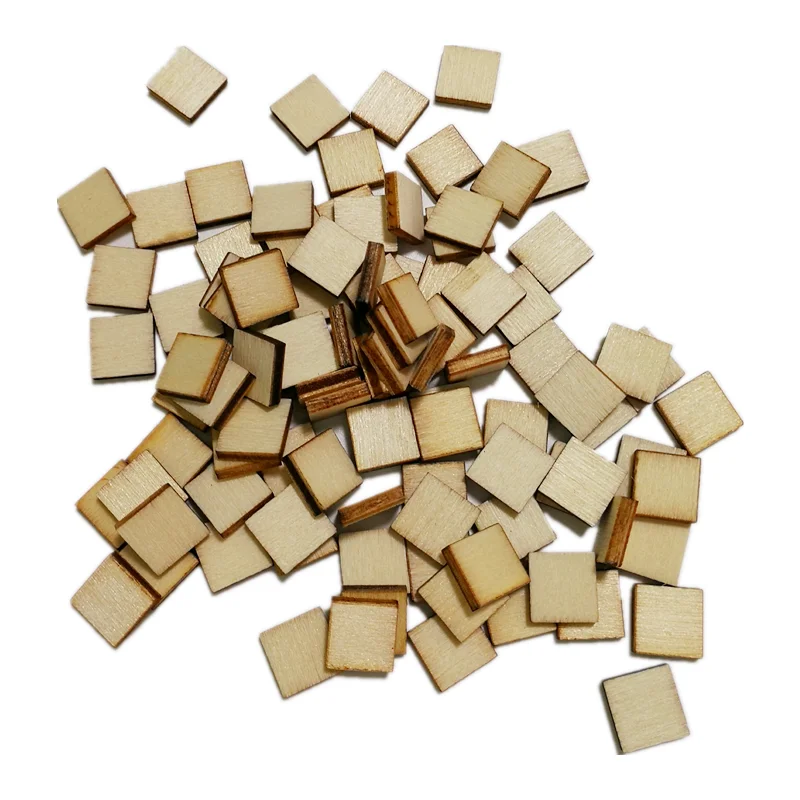 100pcs 10mm DIY Square Blank Wood Natural Slices Wooden Squares Cutouts for DIY Crafts Painting Staining Burning Coasters