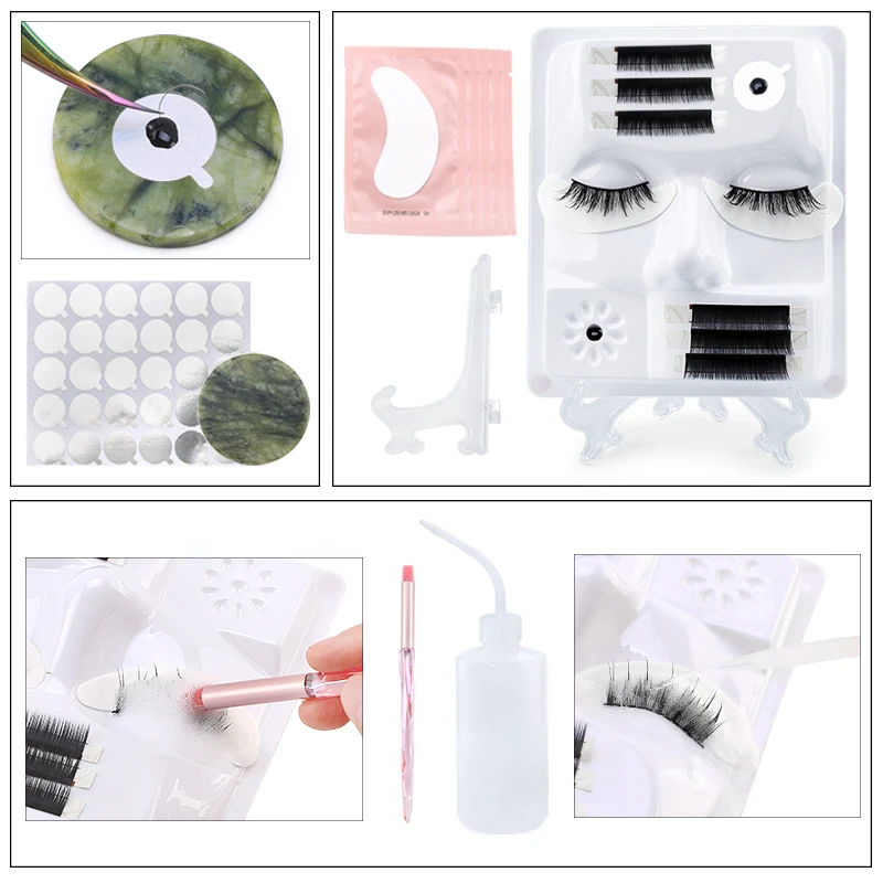 22 in 1False Eyelash Extension Training Kit Practice tray Tape Eye Pad Tweezers Glue Ring Micro Brush Grafting Eyelash Tools