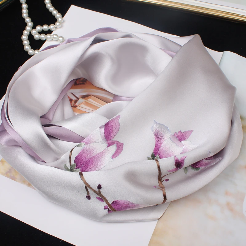 Suzhou – foulard en soie de mûrier brodé pour femmes, cadeau d'affaires, écharpe en soie brodée pour femmes, foulard de Style ethnique Magnolia, châle