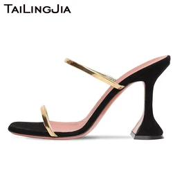 Square toe Heels Sandals Women Mules Slippers Black Faux Suede Strappy Heeled Party Shoes Stylish Large Size Sandal 2025 New