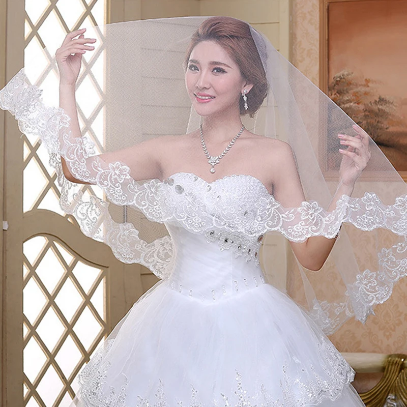 Véu de noiva com aplique branco, múltipla camada, acessórios de véu para casamento, fotografia