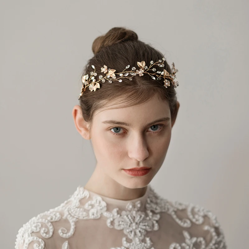 O349 cintas elegantes para el pelo bonitas de cristal de boda con flores rosas para niñas