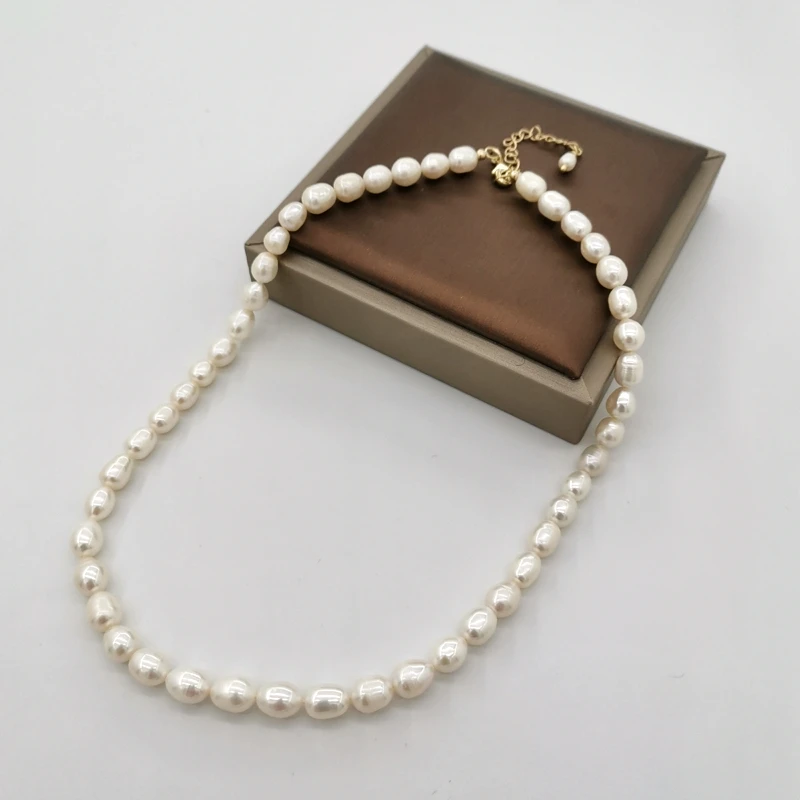 7mm White Freshwater Pearl Necklace 14K Gold Filled Adjustable Chain Elegant Pearls Beaded Choker Boho Collier Perles Femmes