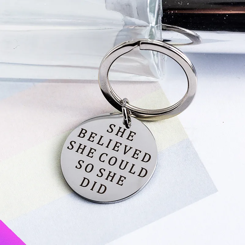 Keychain stainless steel disc pendant engraved with 