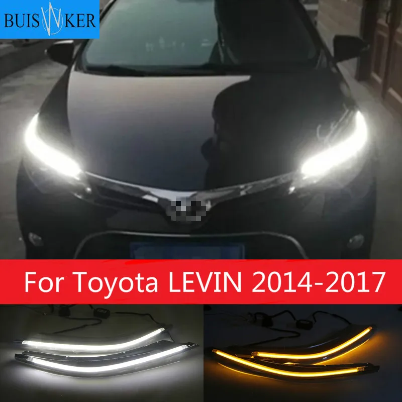 

2Pcs For Toyota LEVIN 2014-2017 LED DRL Headlight Eyebrow Daytime Running Light Flowing dynamic Yellow