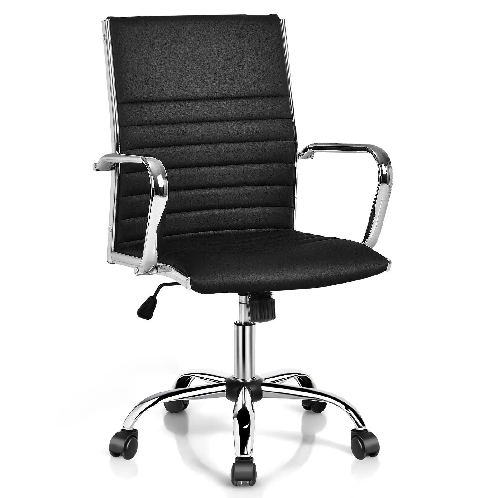 Costway PU Leather Office Chair High Back Conference Task Chair w/Armrests Black/White