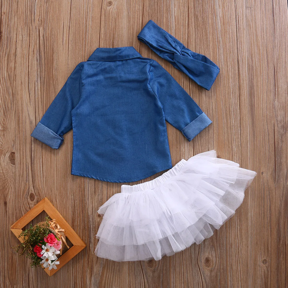 0-5T Girl Summer Clothes Sets Baby Girls Denim Shirt Top +Tutu Skirts+Headband Baby 3pcs Outfits Sets