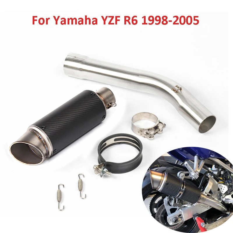 

Motorcycle Exhaust R6 Muffler Tip Silencer Escape 51mm Middle Mid Link Pipe Connector Section Tube for Yamaha YZF R6 1998-2005