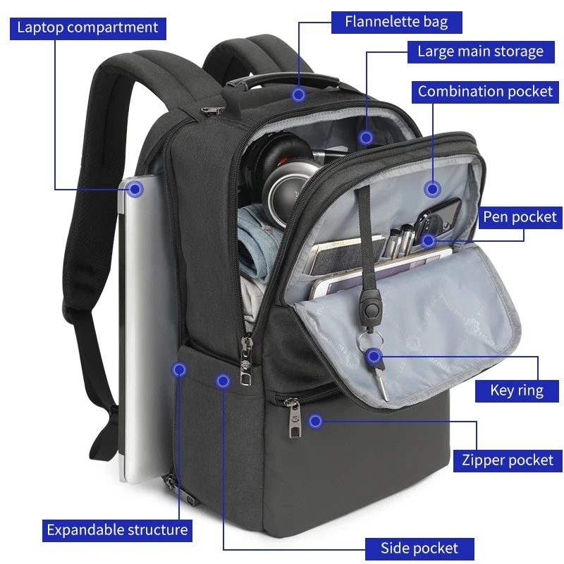 حقيبة ظهر جديدة للنساء من Tigernu مناسبة للكمبيوتر المحمول مقاس 15.6-19 بوصة حقيبة ظهر قابلة للتوسيع للسفر حقيبة ظهر نسائية مضادة للسرقة Mochila مع RFID