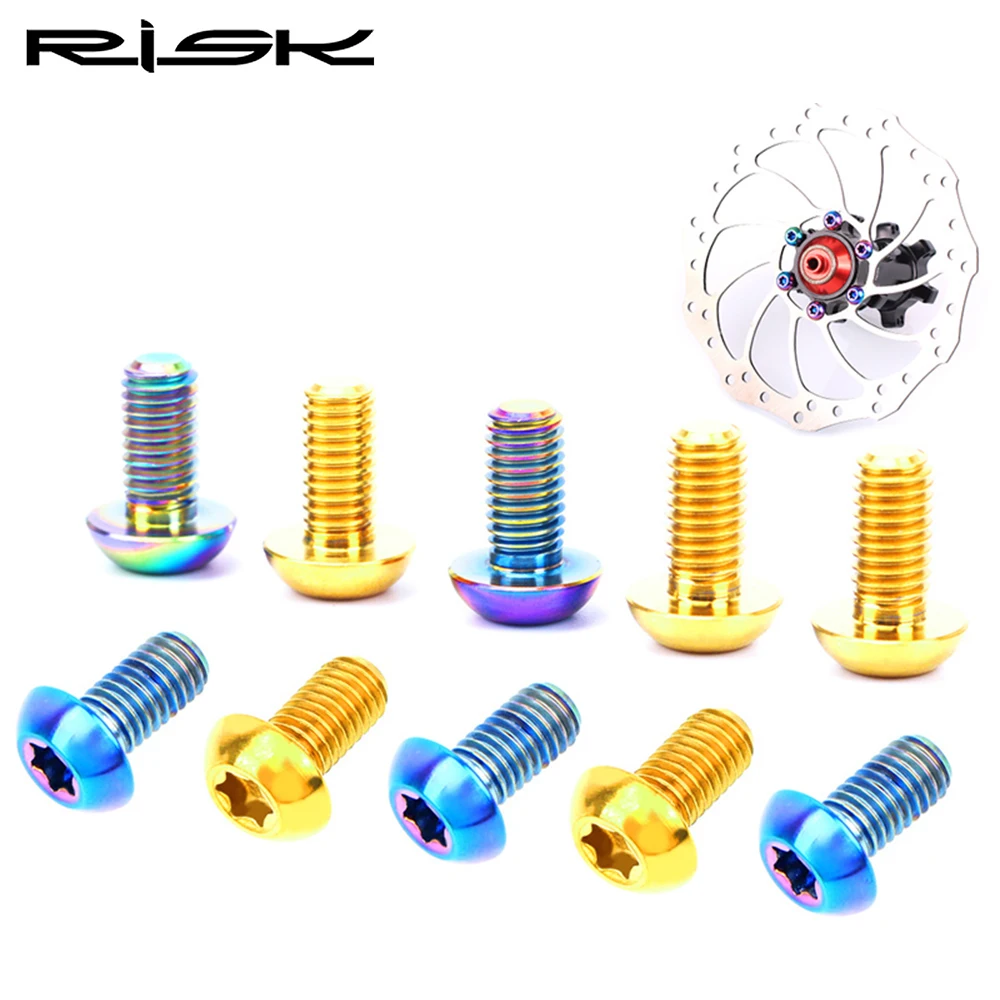 RISK RT013 M5x10mm Bicycle Disc Brake Rotor Fixing Bolts TC4 Titanium Bicycle MTB Road Bike Ultralight Brake Screw Cycling Parts