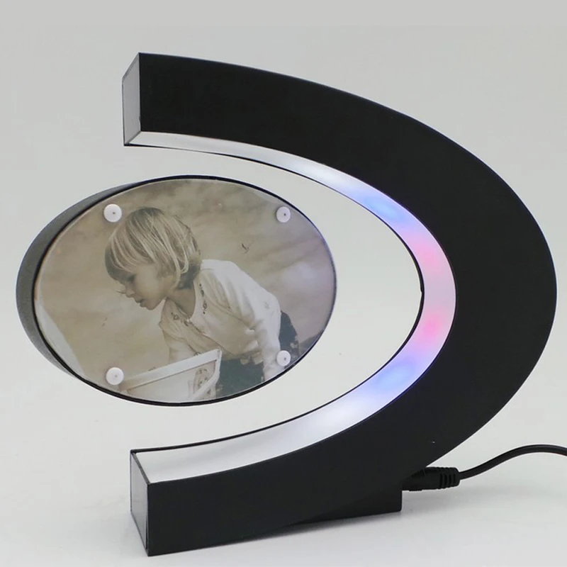 C Shape Electronic Magnetic Levitation Floating Photo Frame with LED Lights Novelty Gift Home Decoration Pictures Frames 2017