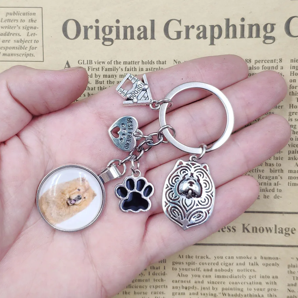 Staffordshire Bull Terrier Chow chow Dog Animal Keychain Time Gem Pet Lover Key Ring Men Male Women Trendy Cute Fashion Gift