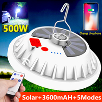 500W Powerful LED Bulb Solar Lamp Rechargeable 3600mah Remote Control Outdoor Camping Lantern Portable Emergency Market Light