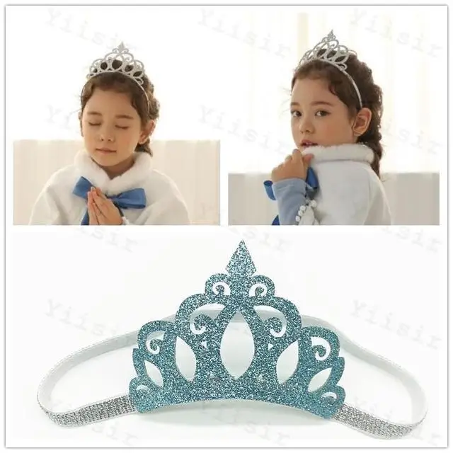 Glittering Silver Gold Crown Girls Elastic Hair Bands Baby Headbands Hair Accessories Princess Tiara HairBands Children Headwear