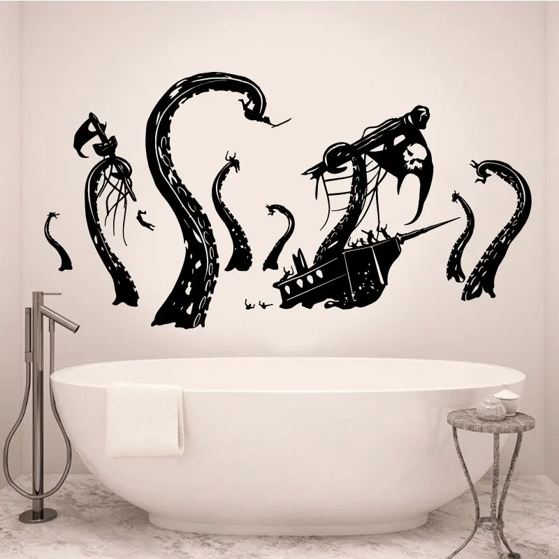 Octopus Pirate Wall Sticker Nordic Kraken Crusu Myth Home Bedroom Bathroom Bathroom Glass Door Art Deco Vinyl Decal X6